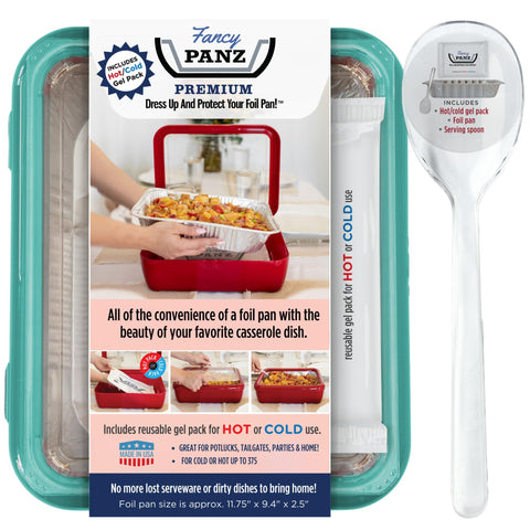 Fancy Panz aqua premium carrier ready to transport a half-size foil pan with style.