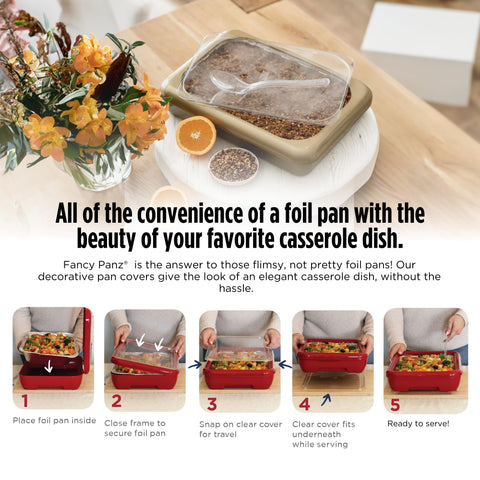 Fancy Panz denim blue lid-under-serve design keeps dishes neat and pest-free.