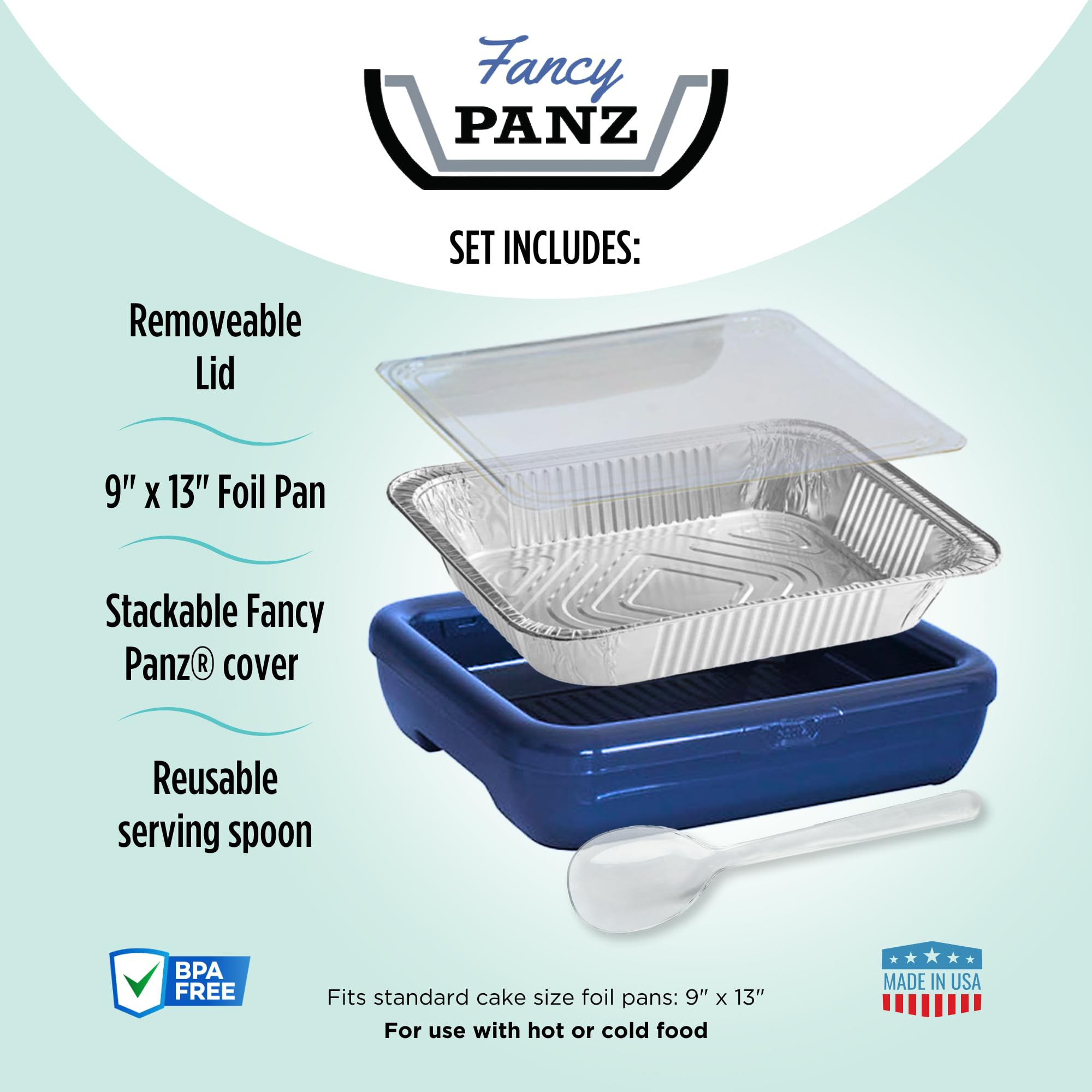 Fancy Panz denim blue serving spoon included for easy, mess-free serving.