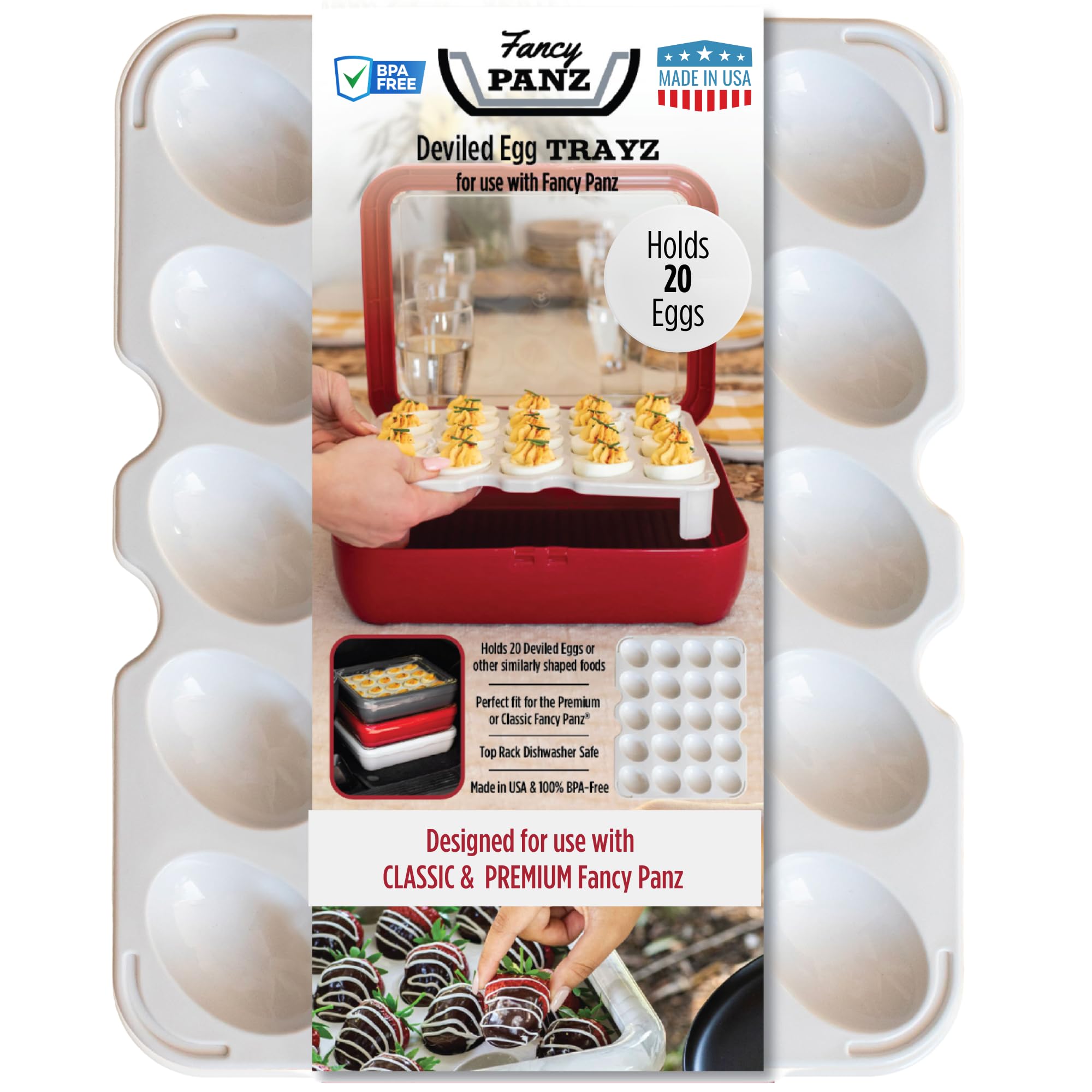 Fancy Panz Deviled Egg Trayz keeps 20 eggs secure during transport