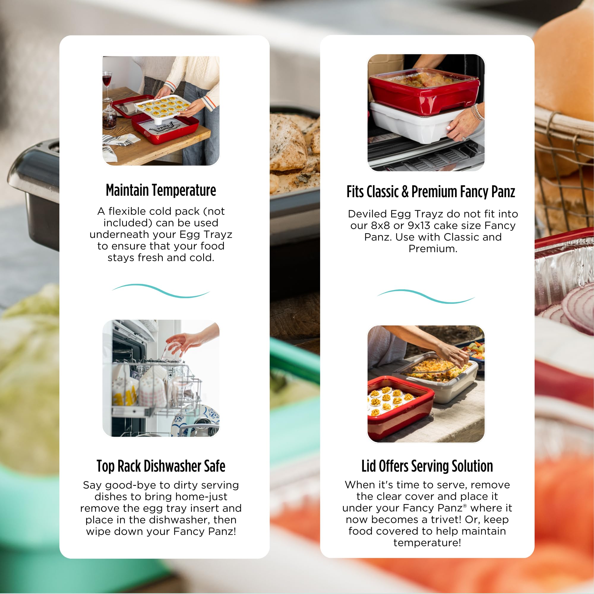 Fancy Panz versatile tray accommodates strawberries, mushrooms, or bite-sized desserts