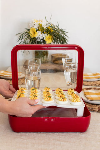 Fancy Panz Trayz with divots prevents cracking from fridge to table