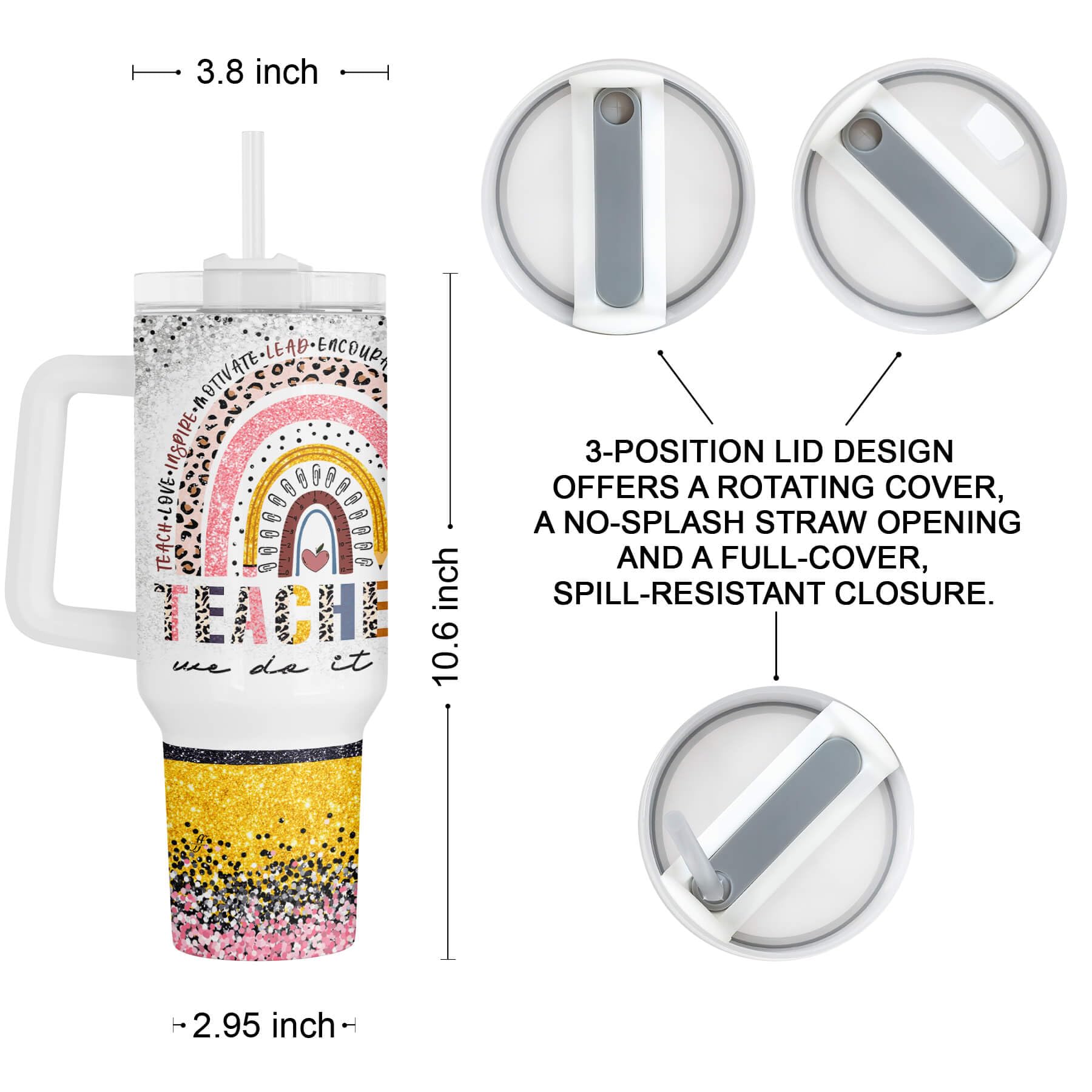 Clear straw included for easy sipping and cleaning
