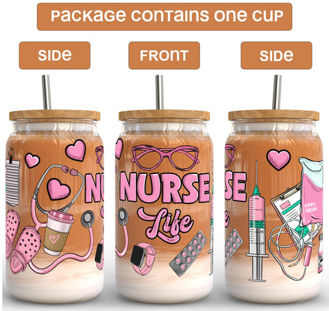 Fancyfams glass cup with bamboo lid and straw stores beverages neatly while on the go.