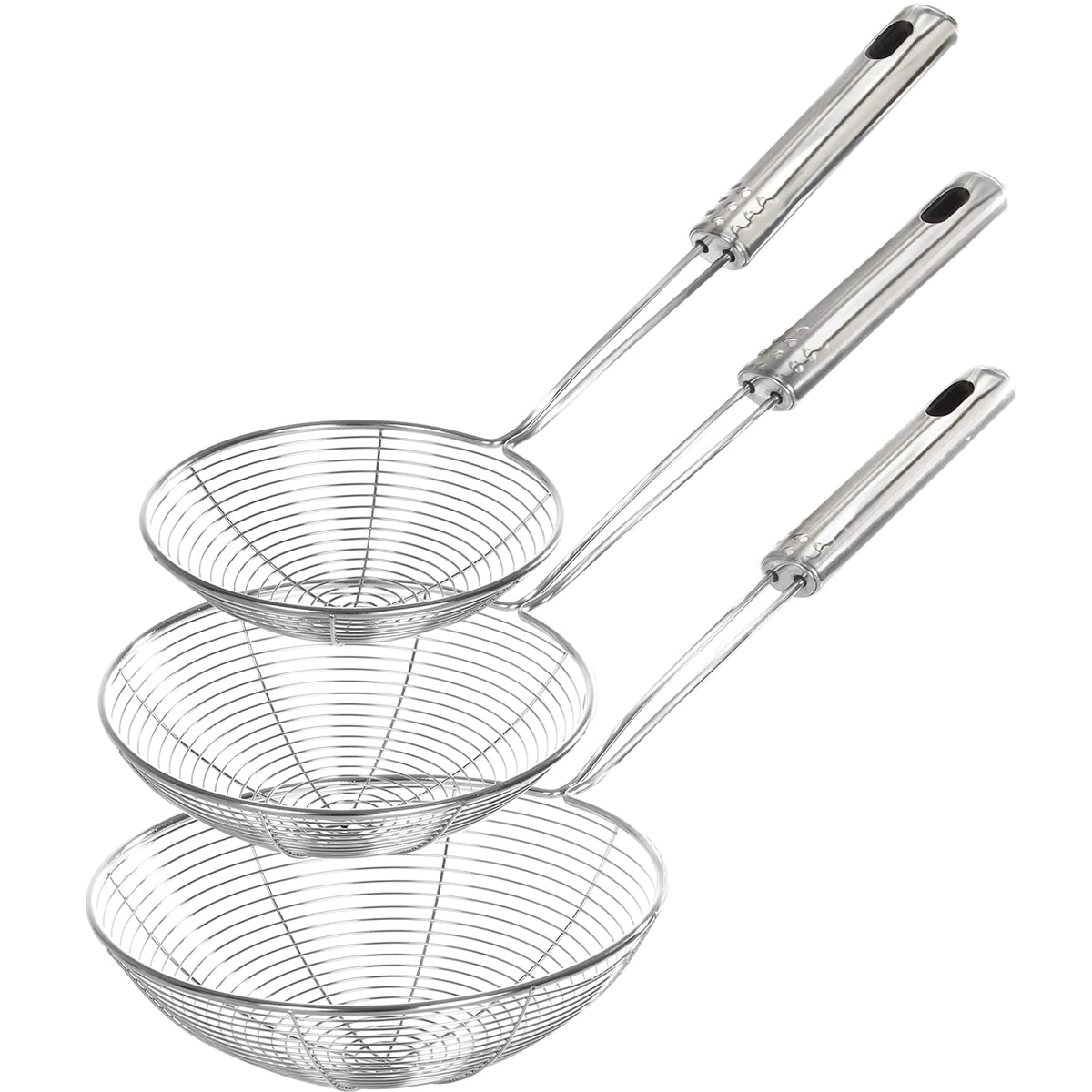 Fancymay enhanced spider strainer set shown with three sizes for versatile cooking