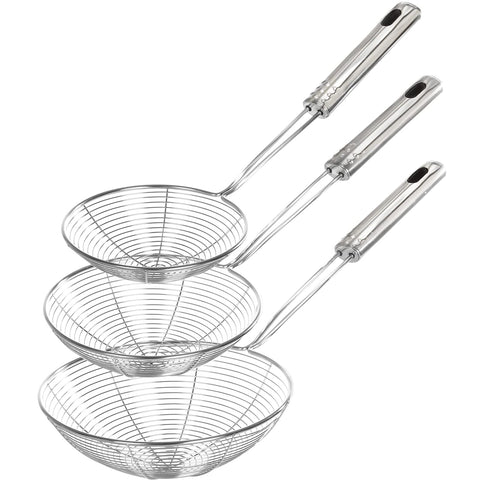Fancymay enhanced spider strainer set shown with three sizes for versatile cooking