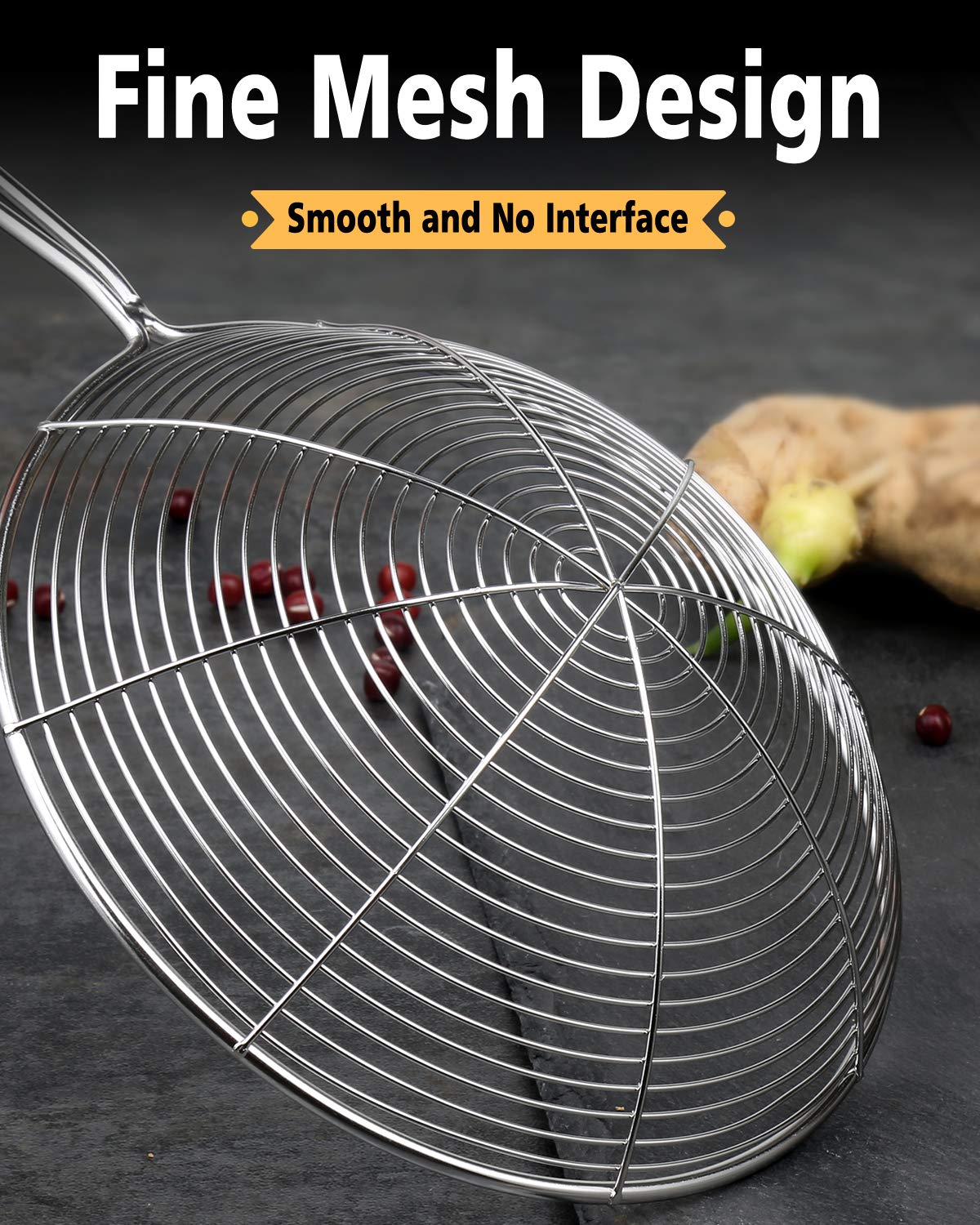 Fancymay spider strainer action lifting fries from hot oil