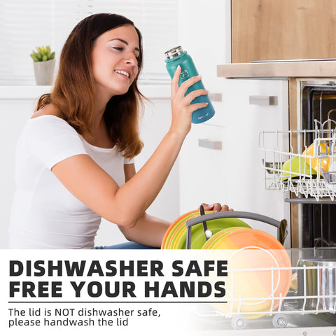 Fanhaw dishwasher-safe bottle; lid requires hand washing for longevity