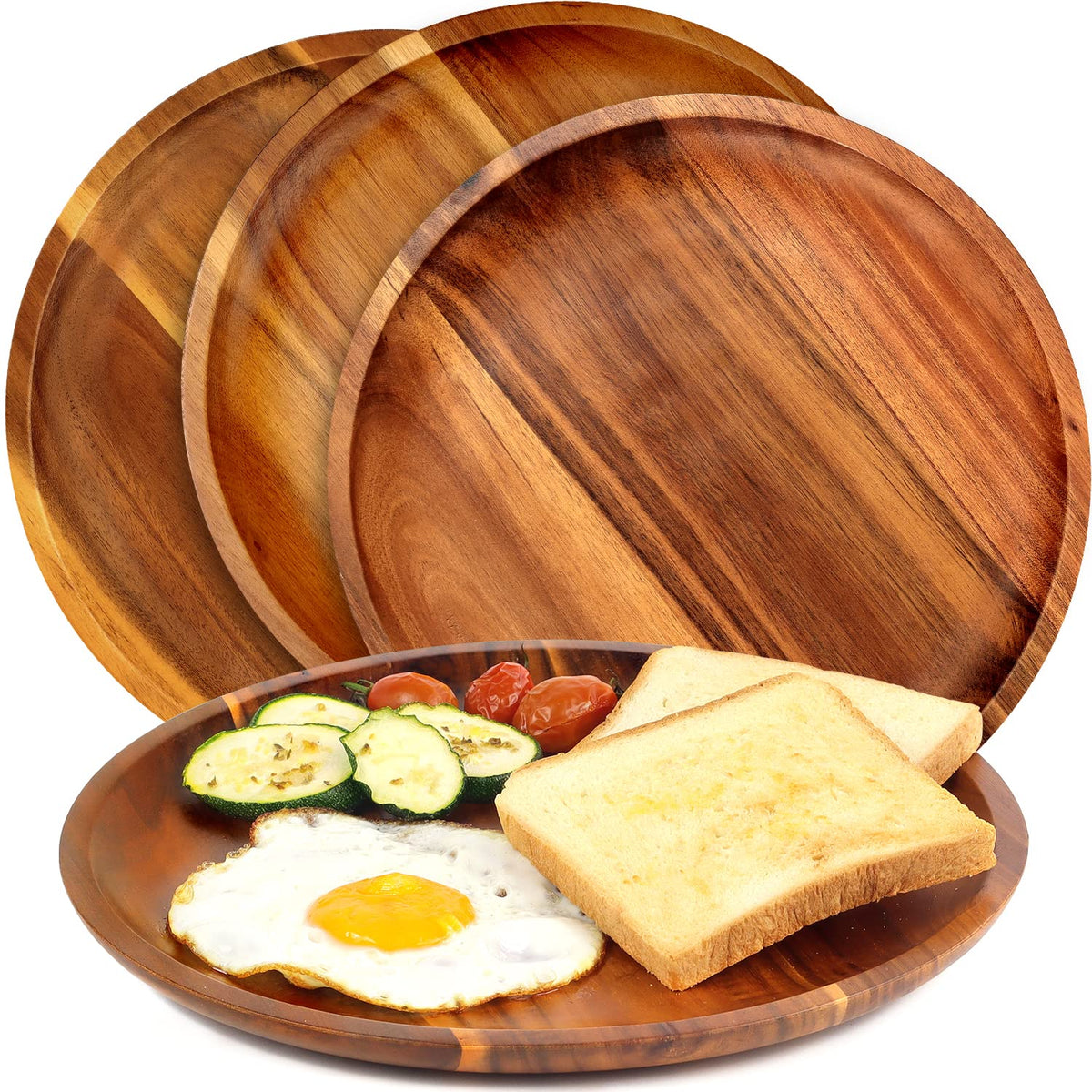 FANICHI wooden plates set of four for generous main-course servings