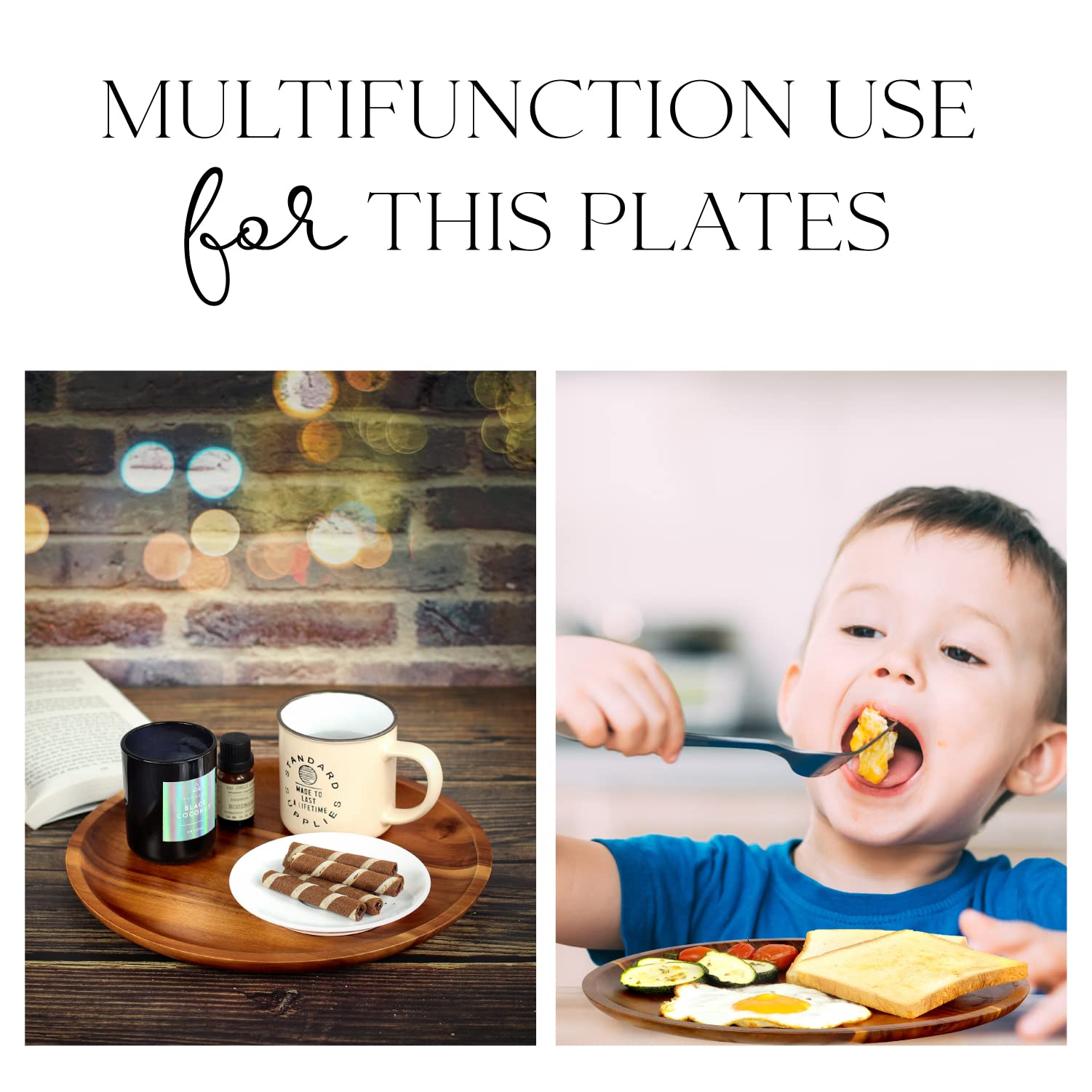 FANICHI wooden plates stacked to show lightweight, easy storage