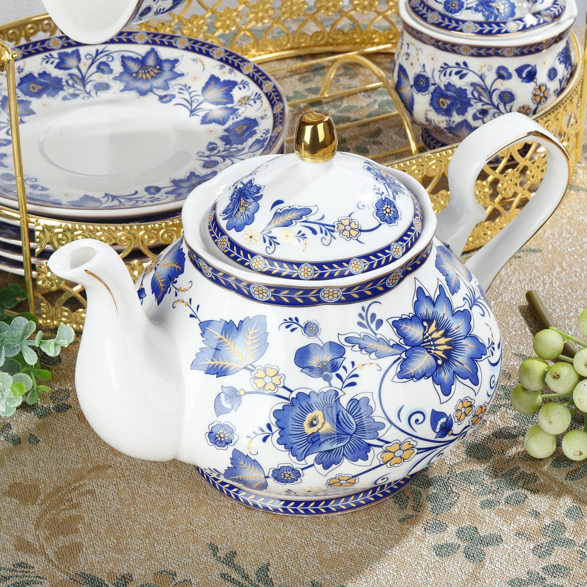 Fanquare blue cups and saucers ideal for family tea gatherings.