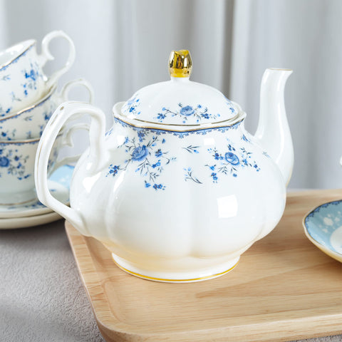 Fanquare blue rose sugar bowl coordinating with teaware