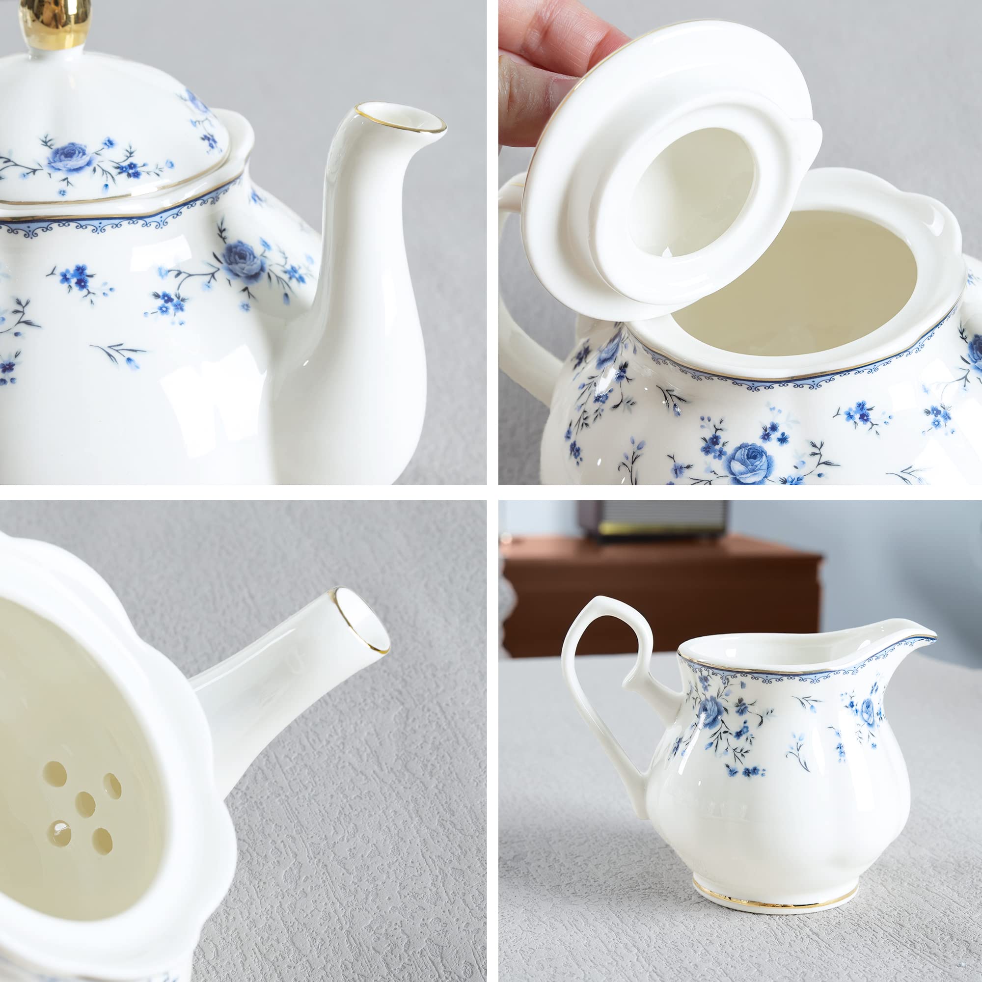 Fanquare blue rose teacups with saucers for stylish entertaining