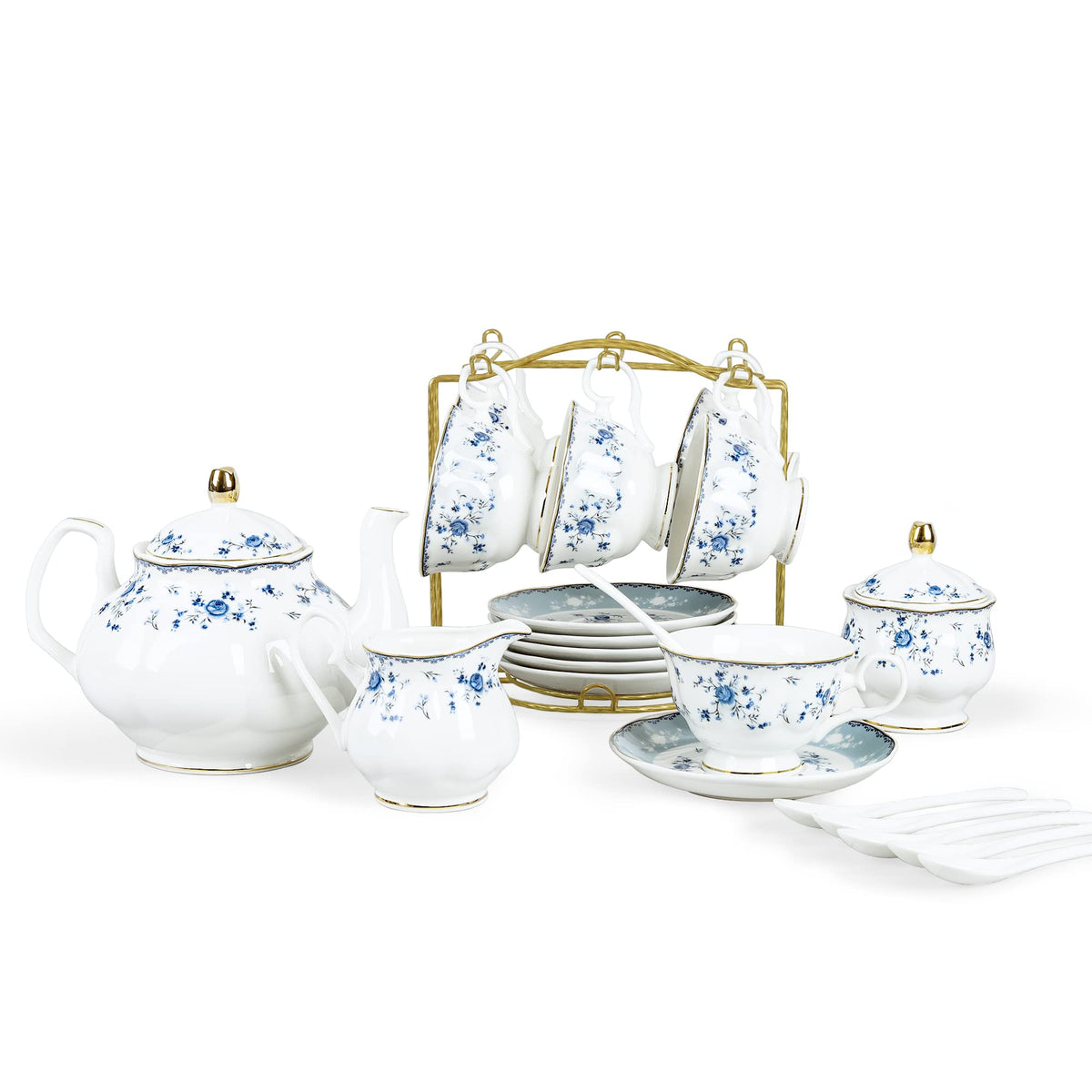 Fanquare blue rose teapot pumpkin shape for elegant tea service