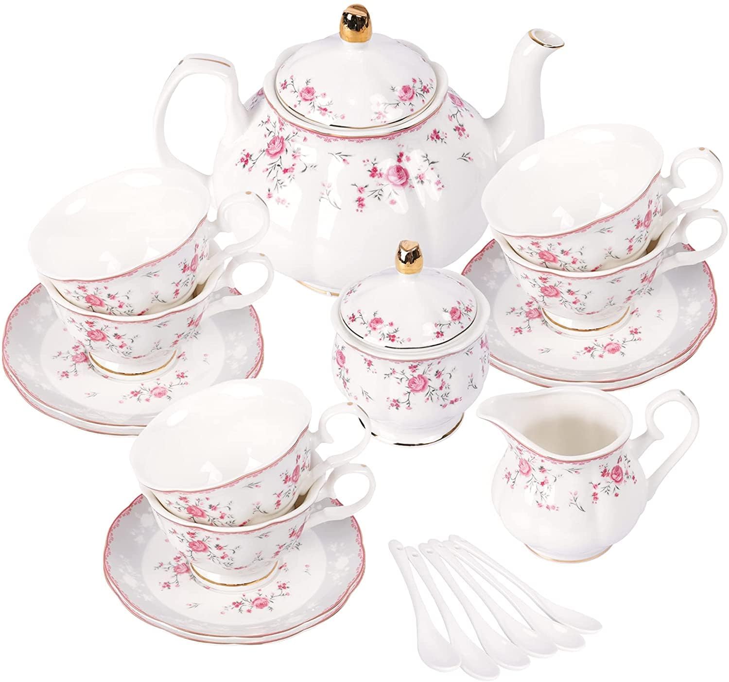 Fanquare pink rose teaware aesthetic for bridal showers or weddings.