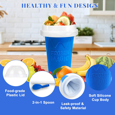 Lid and 2-in-1 spoon on a FANS-ONE slushie cup for mess-free sipping.