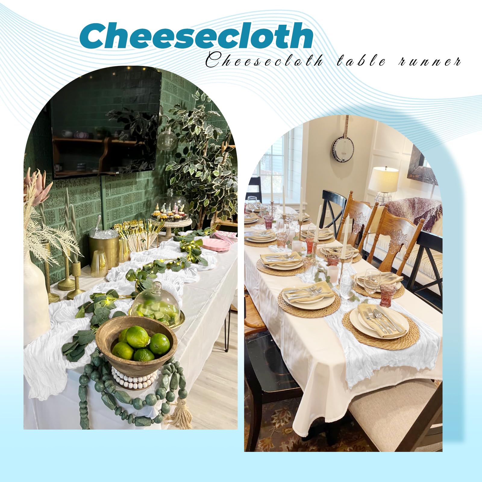 FANTEKE white cheesecloth runner features indentation texture for natural drape