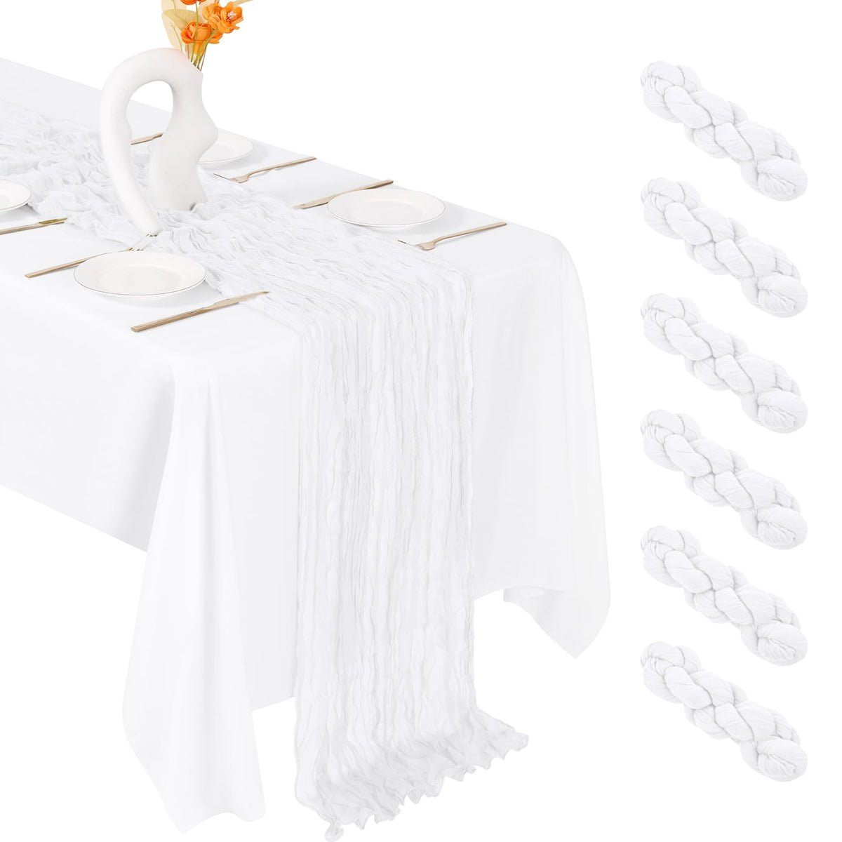 FANTEKE cheesecloth table runner close-up drape adds wedding table elegance
