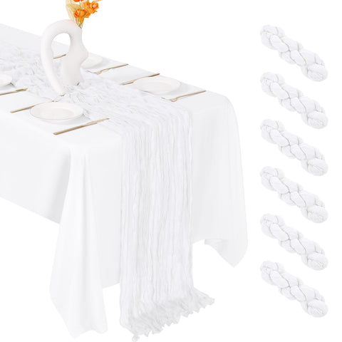 FANTEKE cheesecloth table runner close-up drape adds wedding table elegance