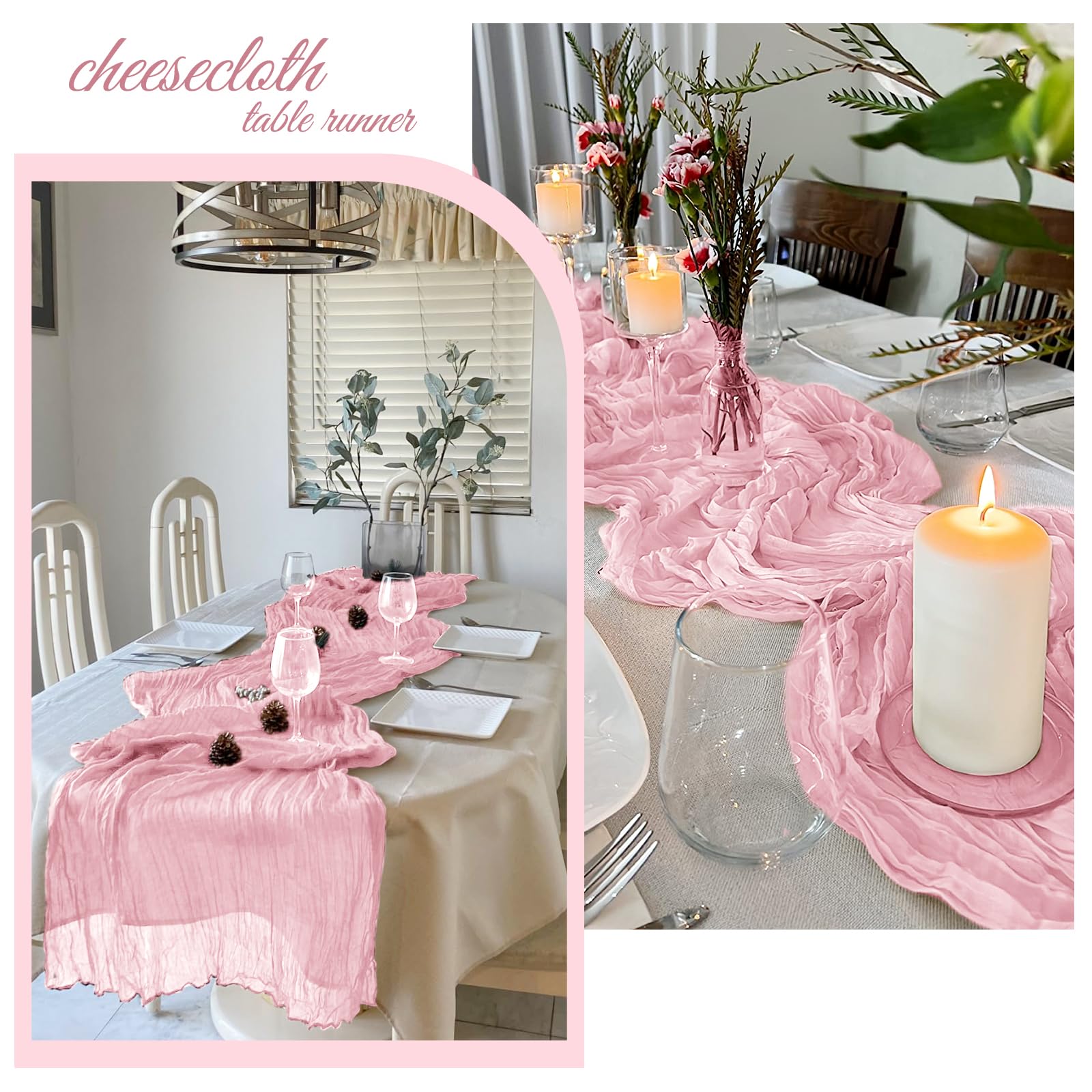 FANTEKE pink table runner on banquet table enhances rustic romantic themes