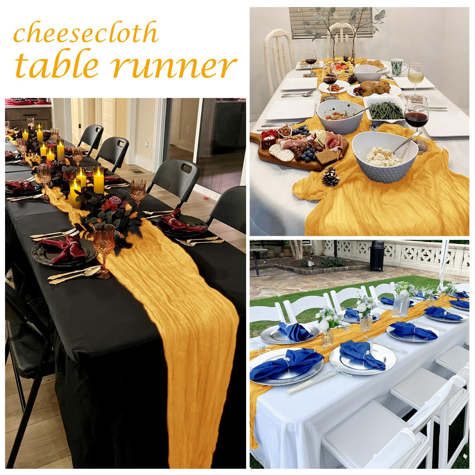 Care-friendly FANTEKE gold cheesecloth runner with easy machine-wash maintenance.