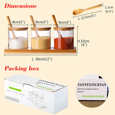 FANTESTICRYAN glass condiment canister with lid and spoon for precise seasoning.