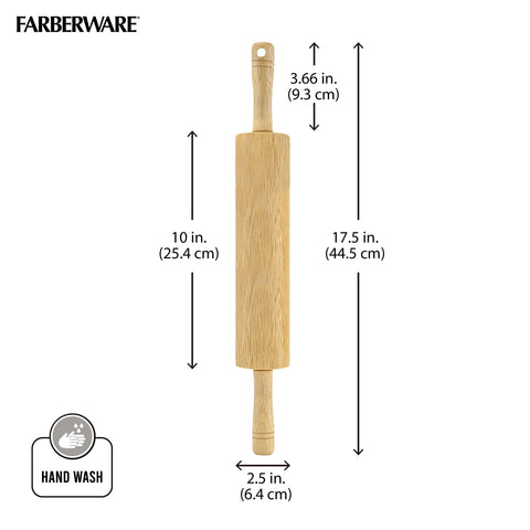 Farberware rolling pin easy maintenance with damp cloth and oil.