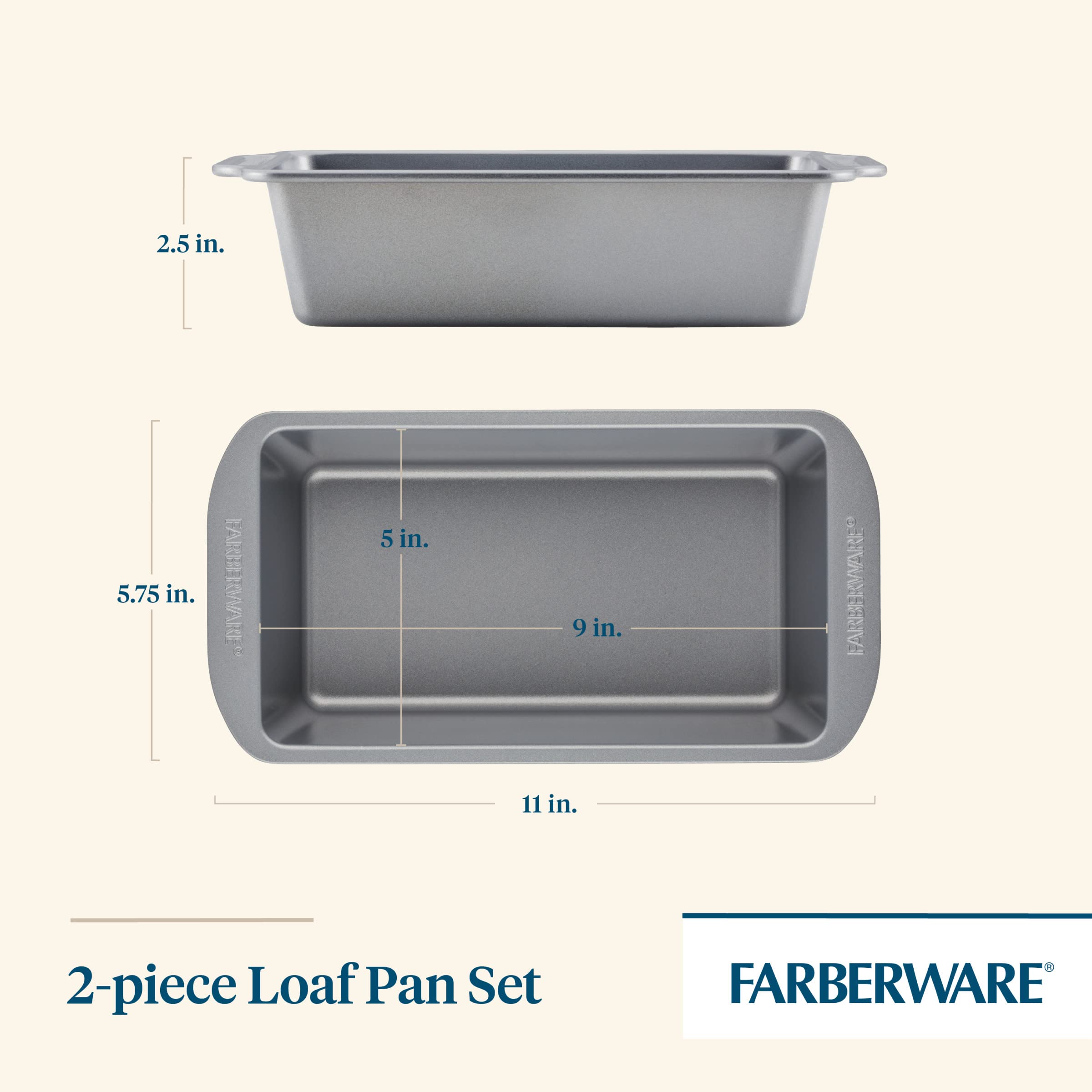 Farberware GoldenBake loaf pan set, side view, durable construction.