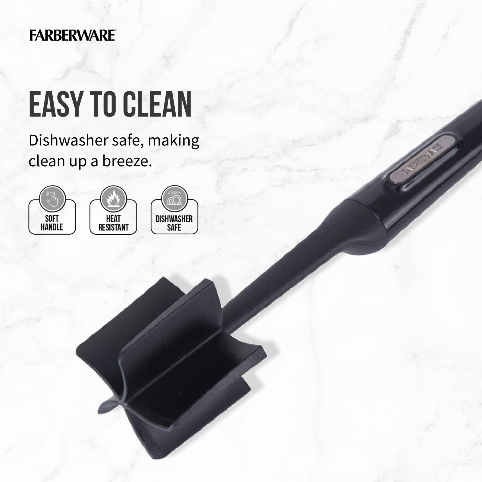 Farberware masher is dishwasher-safe for quick cleanup after meals.