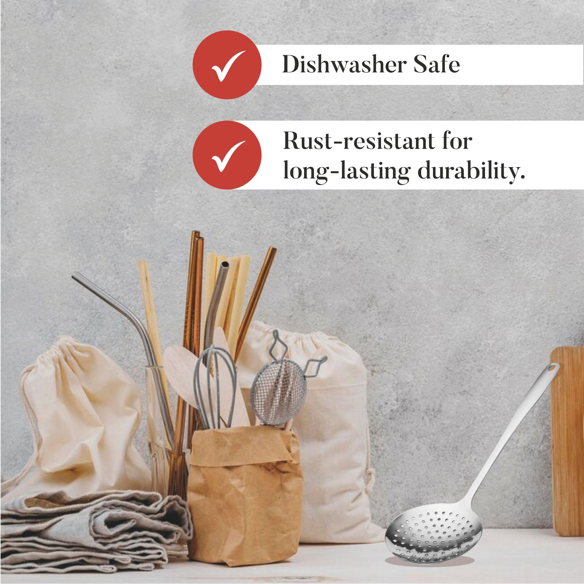 Farberware skimmer with lifetime warranty for long-term reliability.