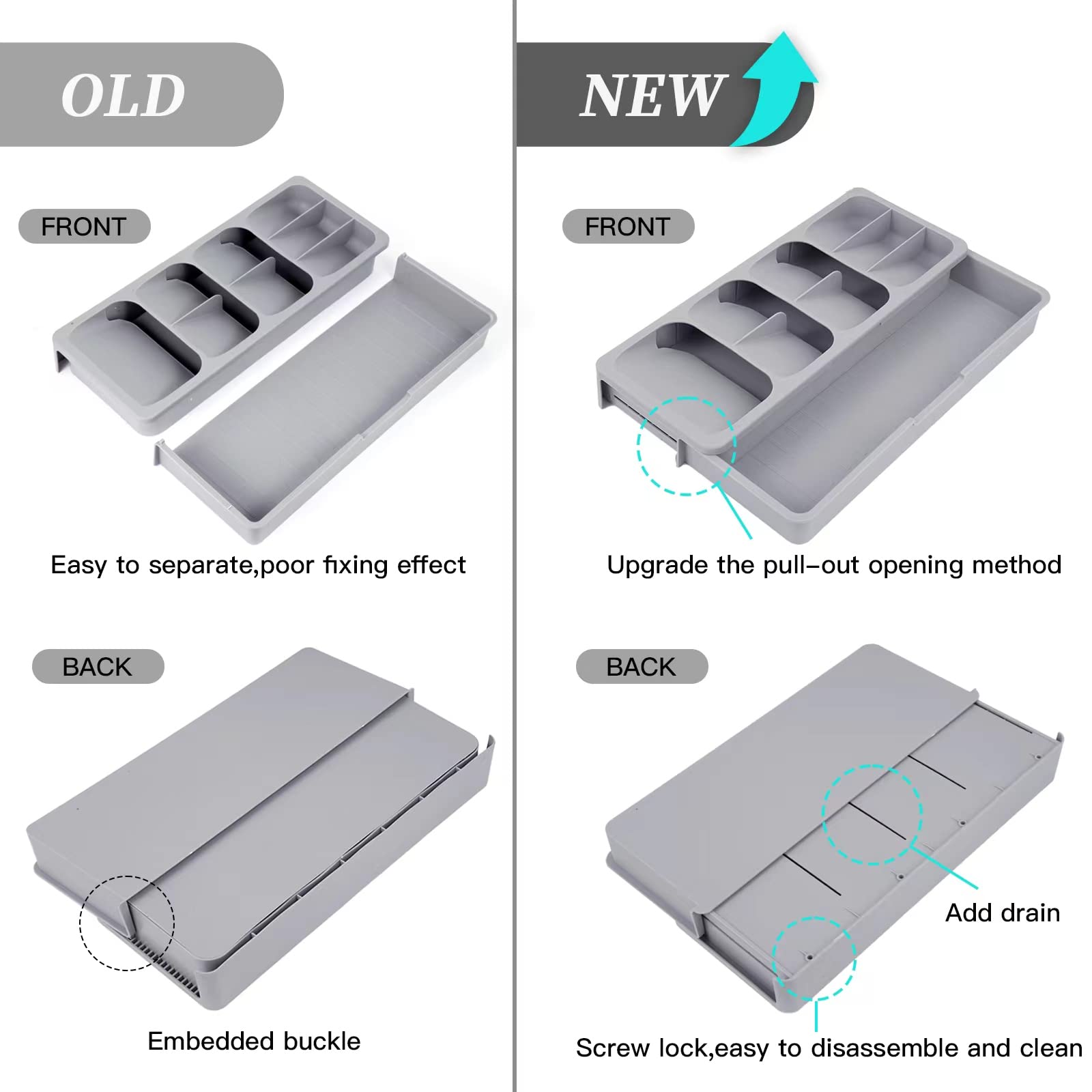 Faridabio compact drawer insert neatly placed in a tidy kitchen drawer.