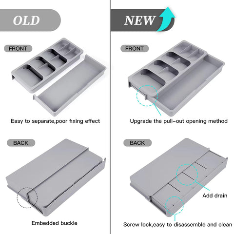 Faridabio compact drawer insert neatly placed in a tidy kitchen drawer.