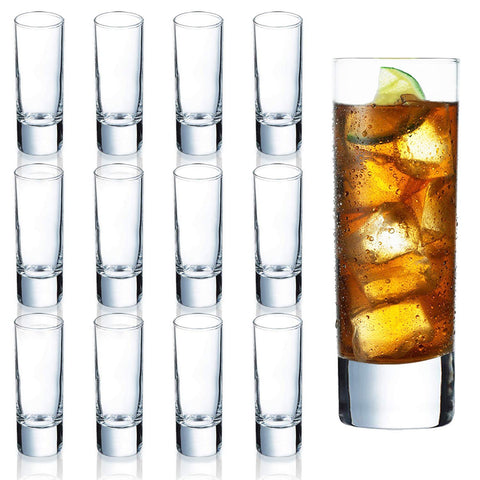Farielyn-X clear heavy-base shot glasses provide a sturdy grip for party service.