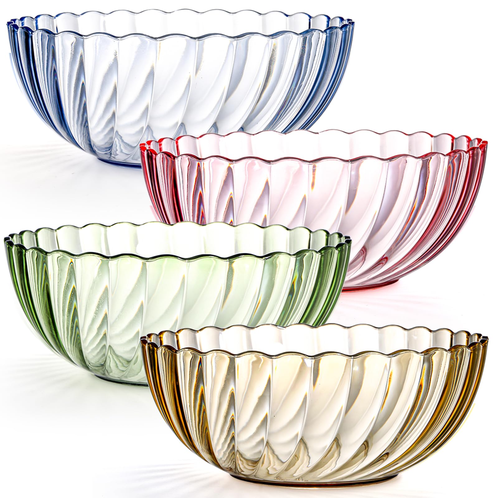 Fasmov four-pack clear striped design bowls for versatile serving.