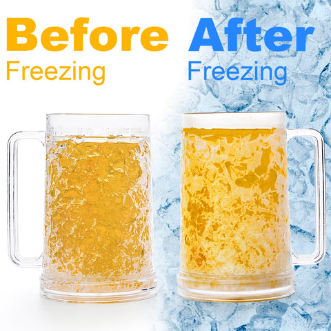 Fasmov freezer beer mug gel-inside view showing safe cooling.
