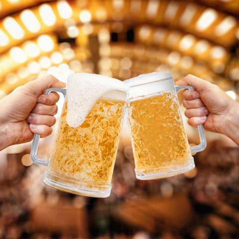 Fasmov freezer beer mug sweat-free design on a table.