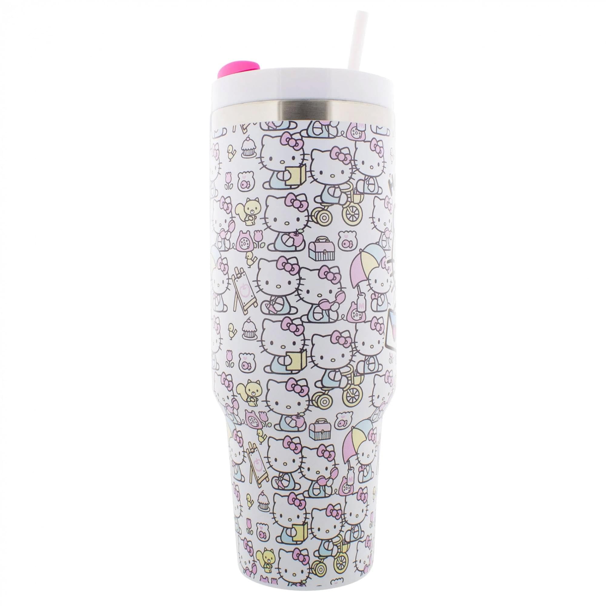 Fast Forward Hello Kitty 40oz tumbler stainless steel body durable and easy to clean.