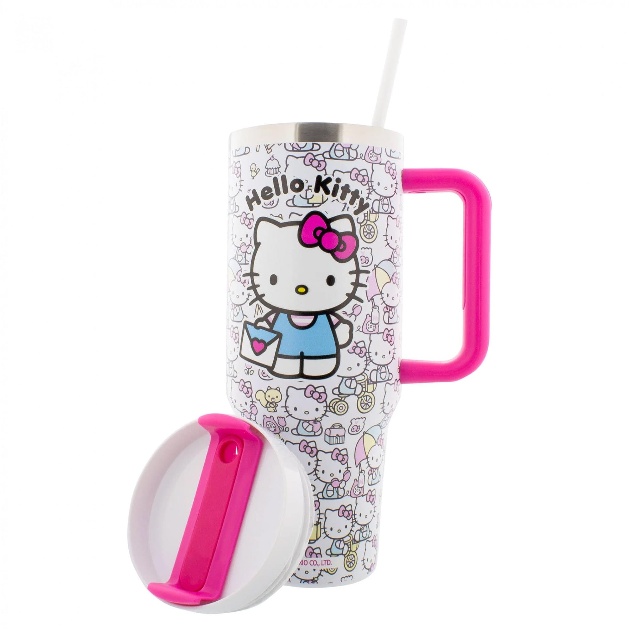 Fast Forward Hello Kitty 40oz tumbler lid keeps drinks secure during travel.