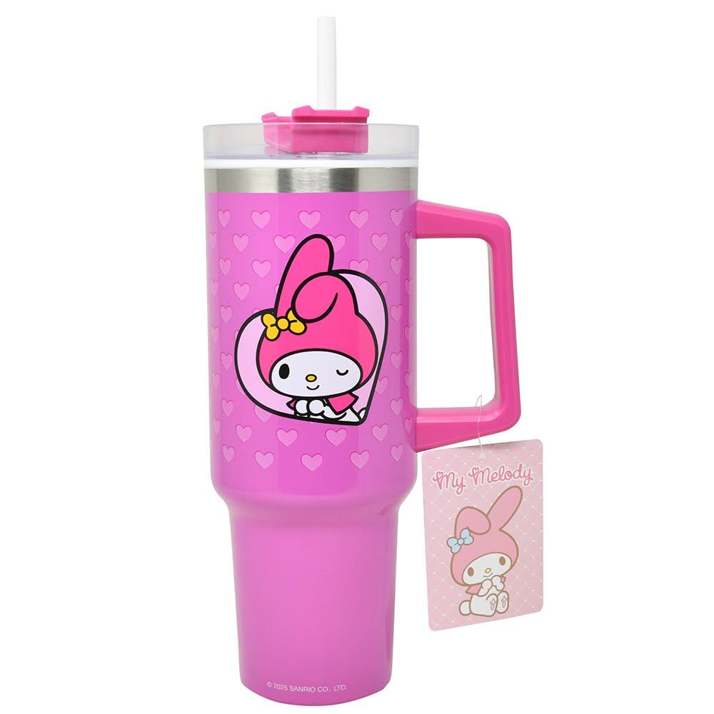 Fast Forward Hello Kitty 40oz tumbler with pink mel finish, ideal for on-the-go hydration.