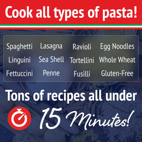Pasta draining through Fasta Pasta built-in strainer for even cooking