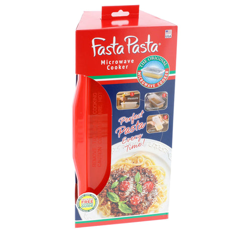 USA-made Fasta Pasta cooker highlighting quality and convenience.