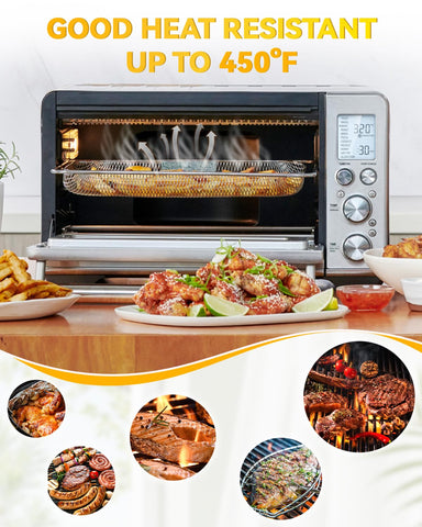 Fastand basket withstands up to 450°F for versatile cooking
