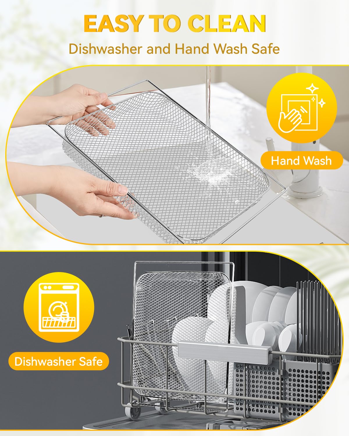 Even heat distribution and improved air flow with Fastand mesh basket