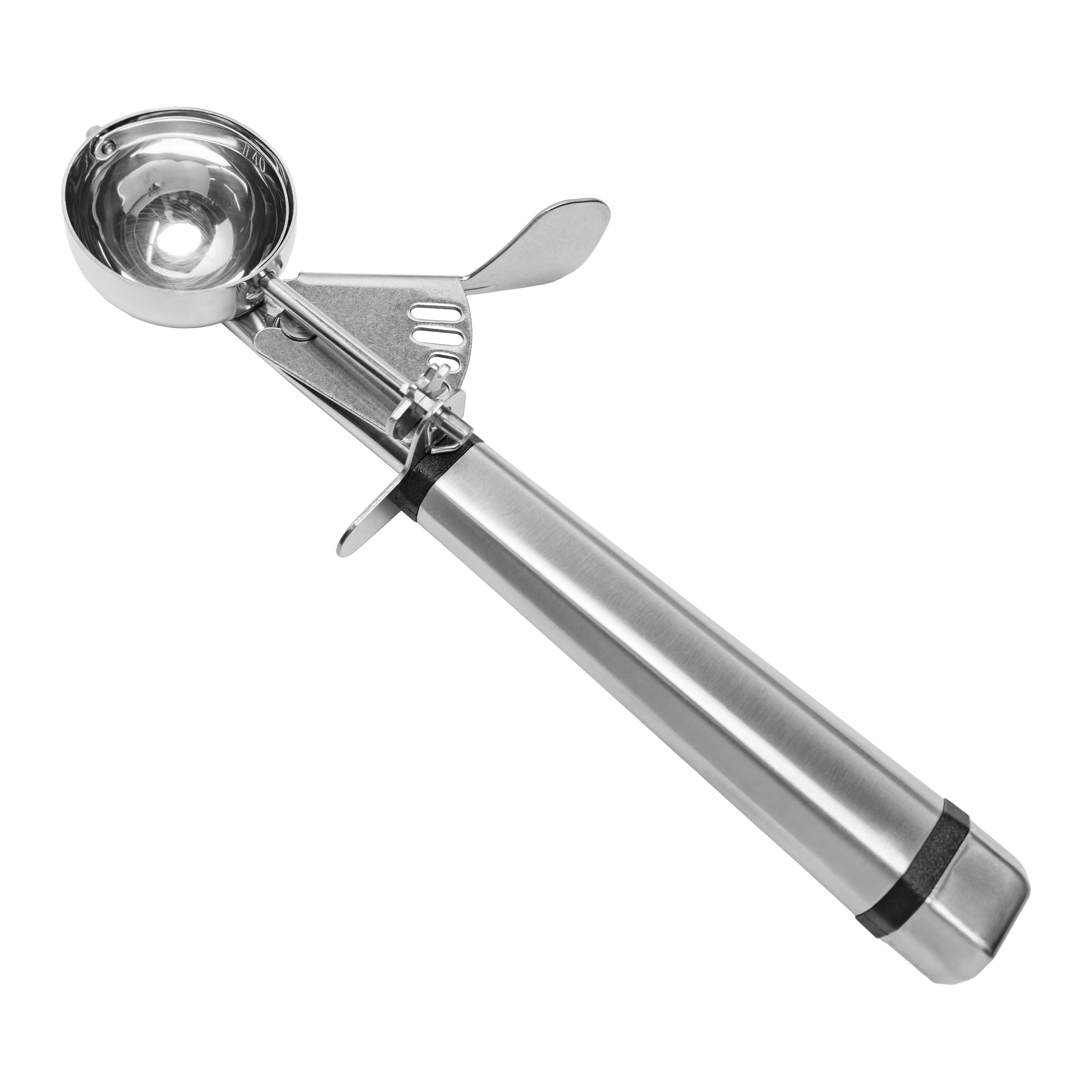 Fat Daddio's SCTP-40 stainless steel scoop with ergonomic handle for even portions.