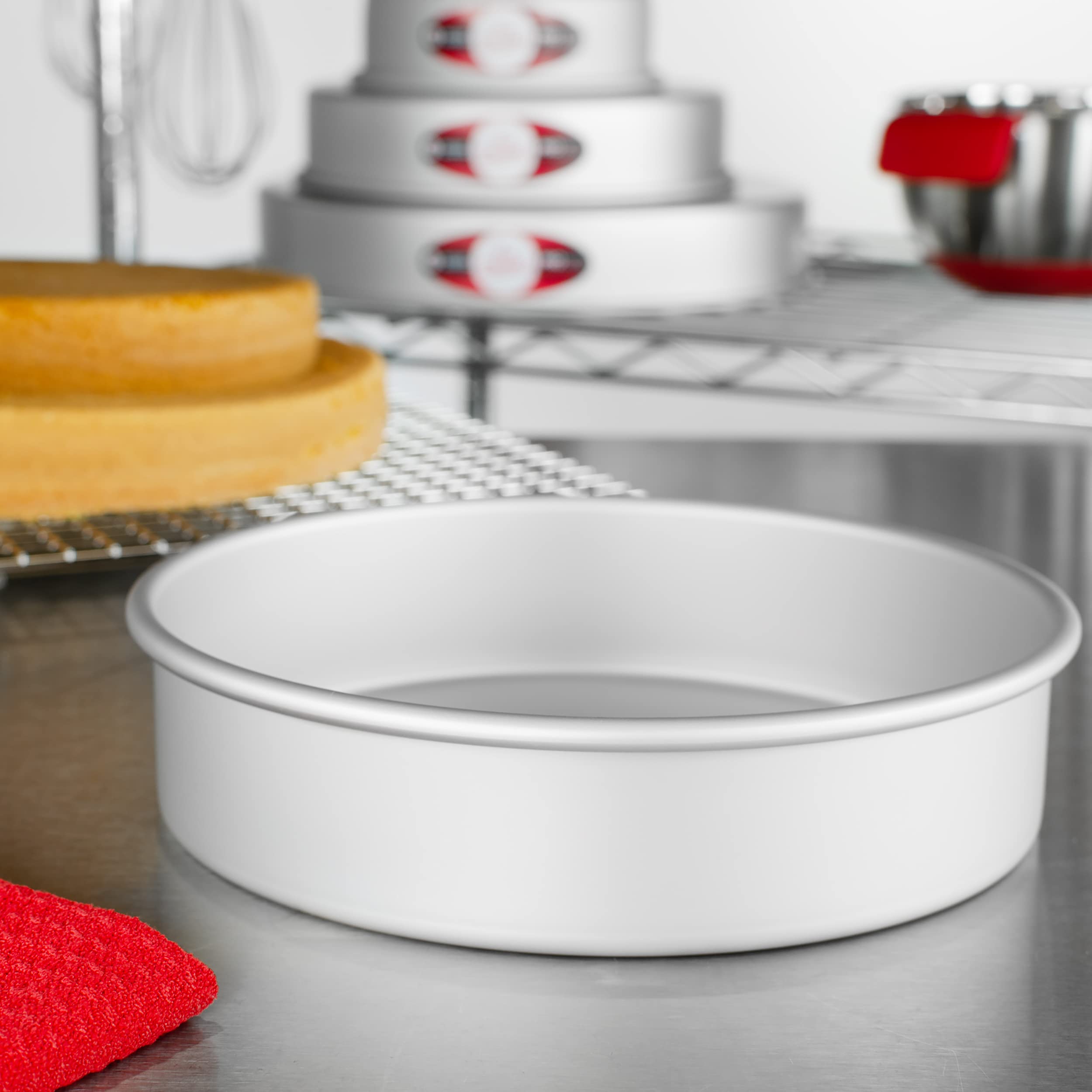 Fat Daddio's pan in oven context suggests versatile baking in home kitchens.