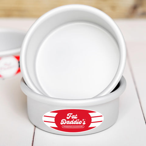 Fat Daddio's anodized round cake pan side view highlights deep sides for tall layers.
