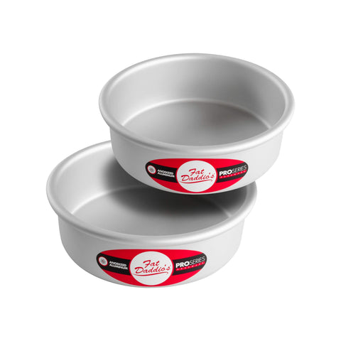 Fat Daddio's anodized round cake pans with a smooth interior for easy release.