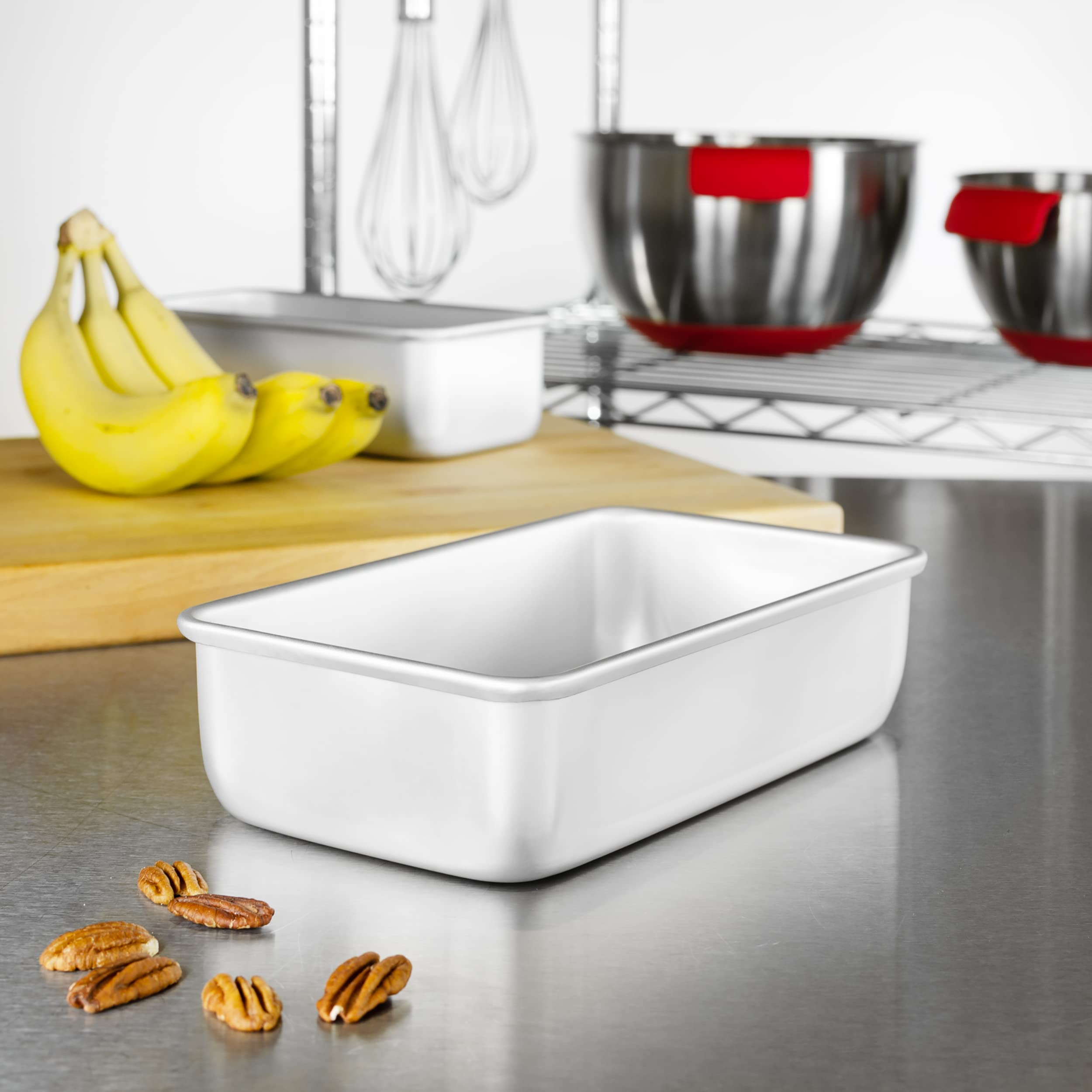 Fat Daddio's BP-5643 loaf pan side angle showing sturdy construction