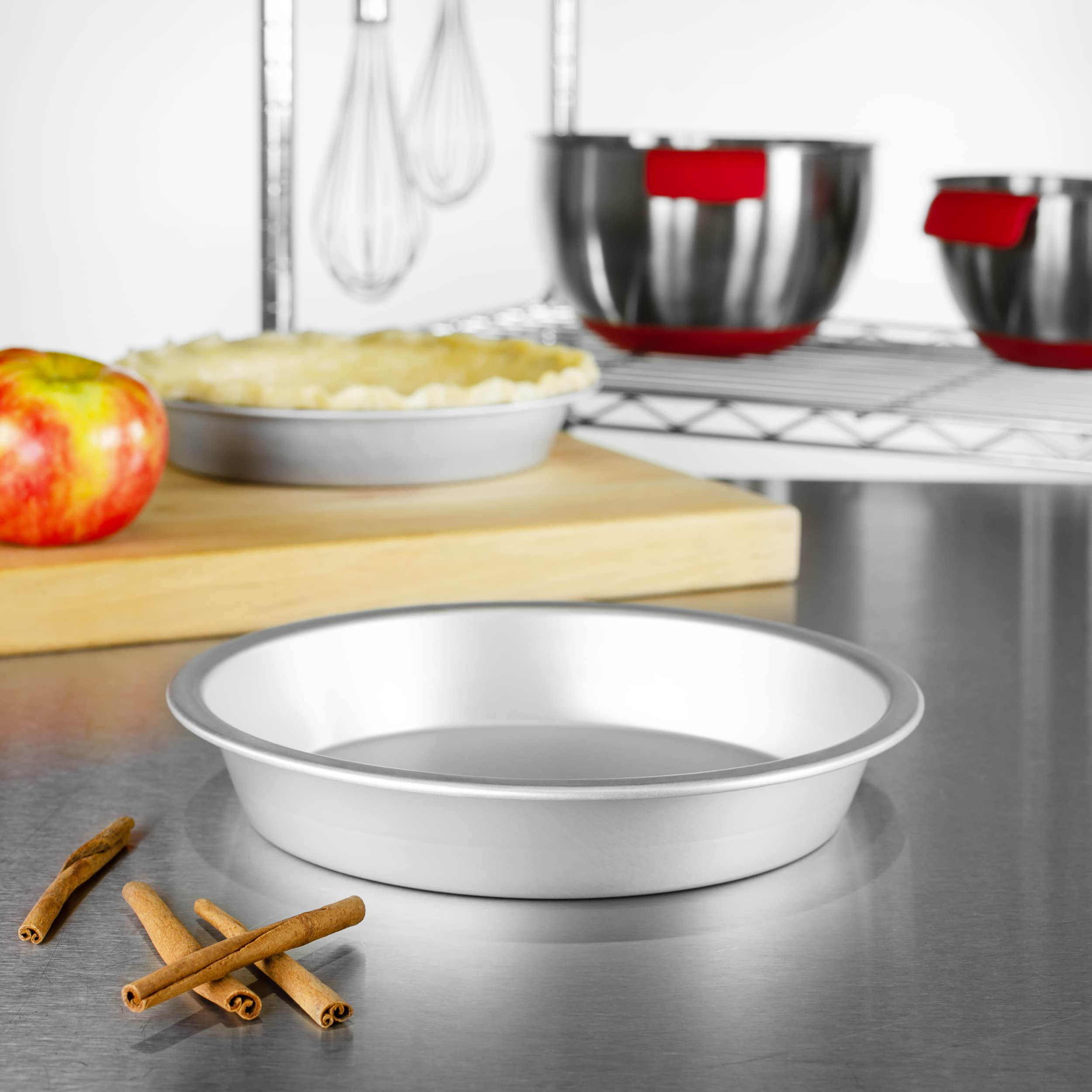 One-and-a-half-inch depth on Fat Daddio's pie pan for rich fillings.