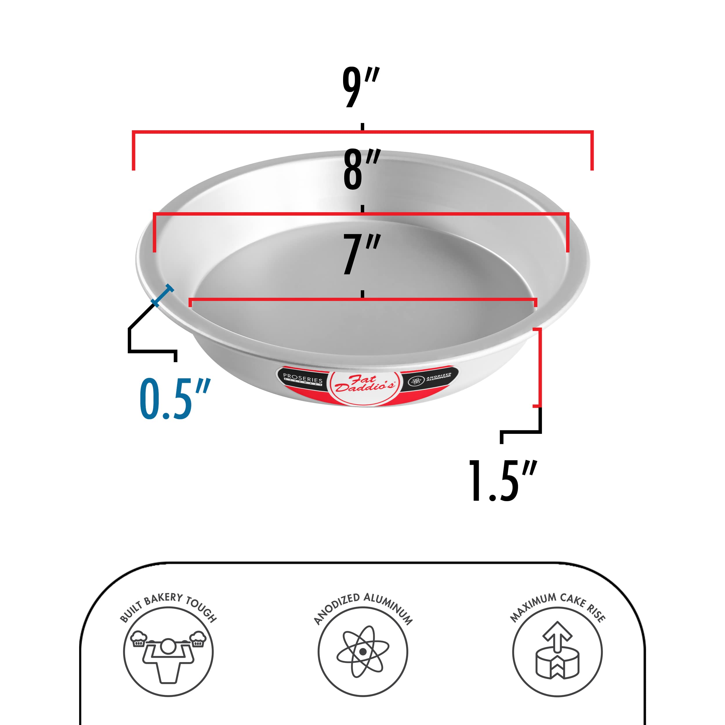 Fat Daddio's pie pan shows deep 1.5-inch depth for generous fillings.